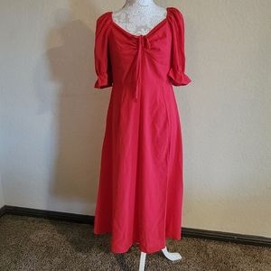 Women's Red Short Sleeve Midi Dress Sz L